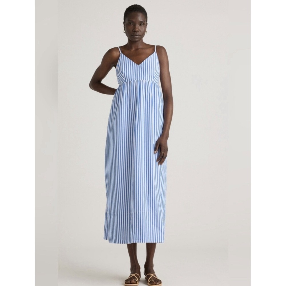 Quince Blue and White Striped Midi Dress